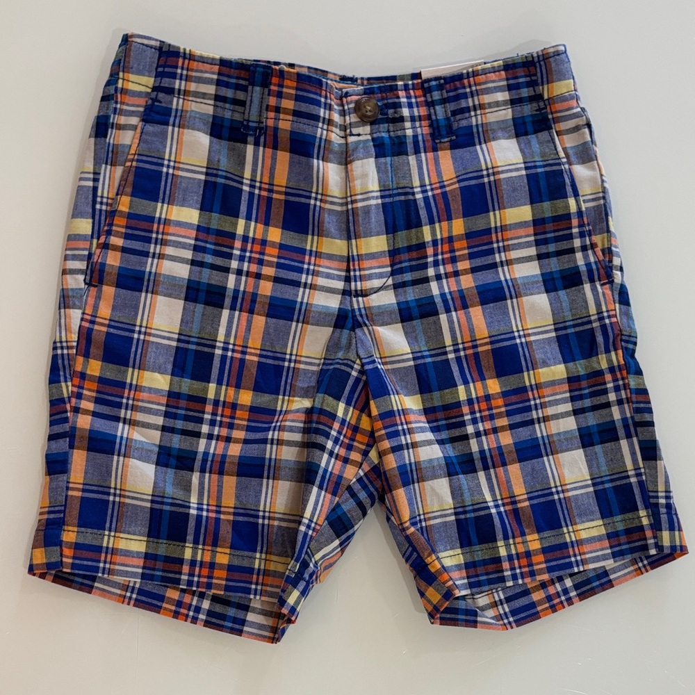 Lands' End Boys Plaid Shorts in Blue & Orange